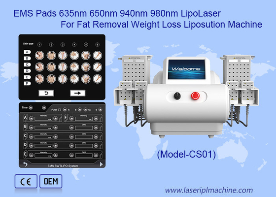EMS Pads 635nm 650nm 940nm 980nm LipoLaser Fettabsaugmaschine für die Fettabfertigung Gewichtsverlust