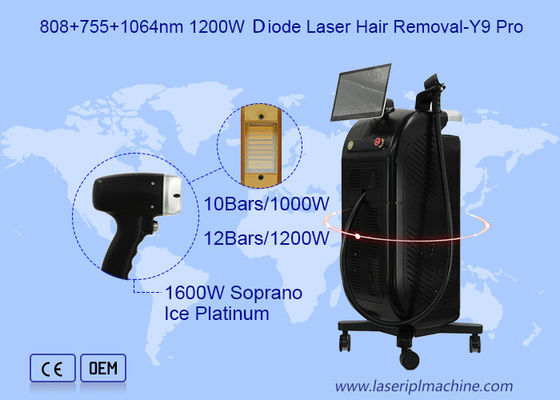 Einfacher Griff 3 Wellenlänge 808 755 1064nm 1200W Diodenlaser Haarentfernung Y9 Pro