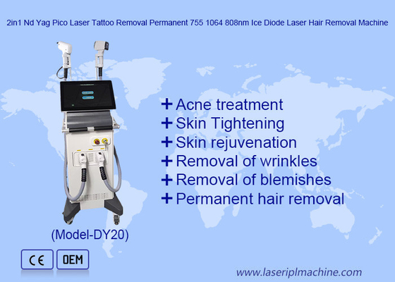 2in1 Nd Yag Pico Laser Tattoo Removal Permanent 755 1064 808nm Eisdioden Laser Haare entfernen Maschine